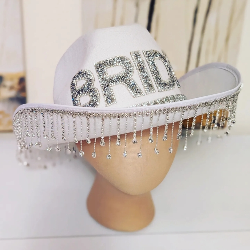 White BRIDE Rhinestone Cowgirl Hat